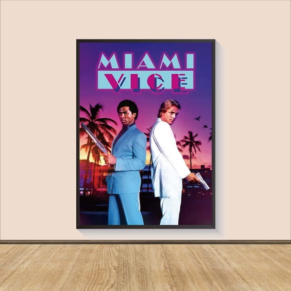 Eighties Crime Detective Wall Art Miami Coastal Vice Action Decor, Unframed Poster