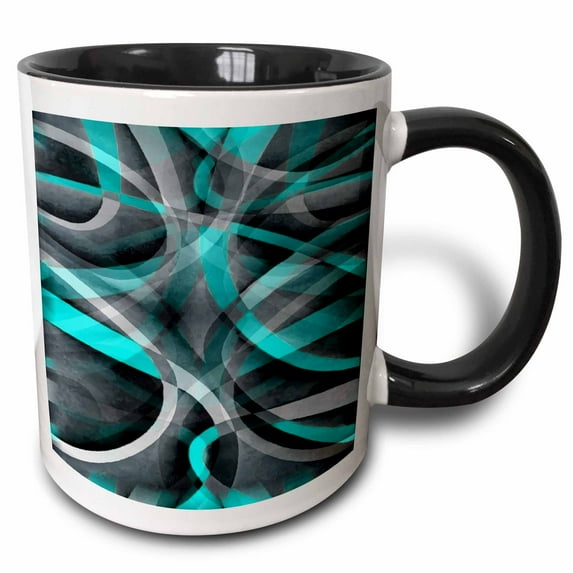 3drose, Eighties Turquoise on Grey Abstract Strip Pattern, 11oz Two-tone Black Mug