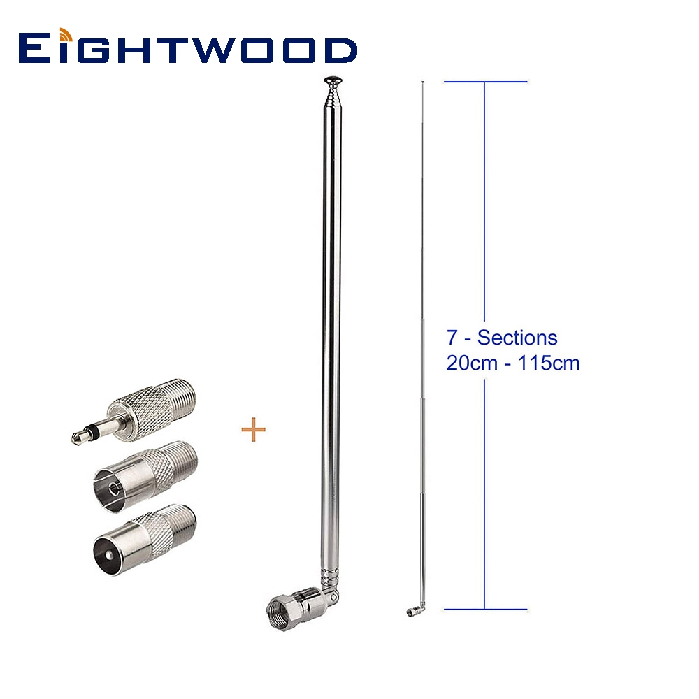 Eightwood FM Radio Antenna Replacement 115cm 7Sections Telescopic for