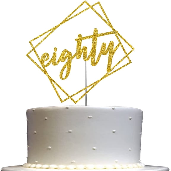 Eighty Cake Topper Gold Glitter, Modern Design 80 Birthday, Days, Months, Anniversary Party Decoration Ideas, Sturdy Doubled Sided Glitter, Acrylic Stick