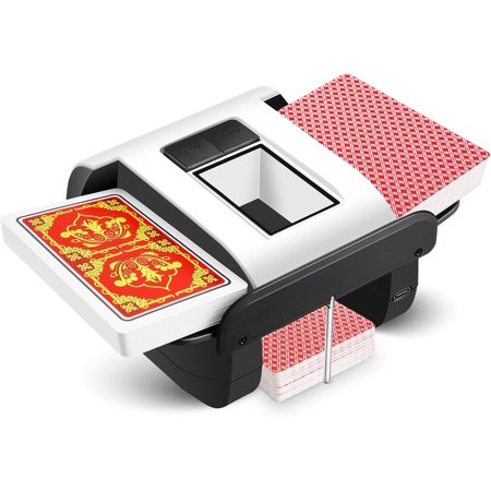 Portable Automatic Card Shuffler for 1-2 Decks, Auto and Manual Dual Mode, 2000mAh Rechargeable Battery, Ultra Quiet Electric Card Shuffler for Poker, Blackjack, Uno, Skip-Bo, Phase 10 & More