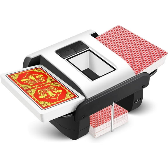 Portable Automatic Card Shuffler for 1-2 Decks, Auto and Manual Dual Mode, 2000mAh Rechargeable Battery, Ultra Quiet Electric Card Shuffler for Poker, Blackjack, Uno, Skip-Bo, Phase 10 & More