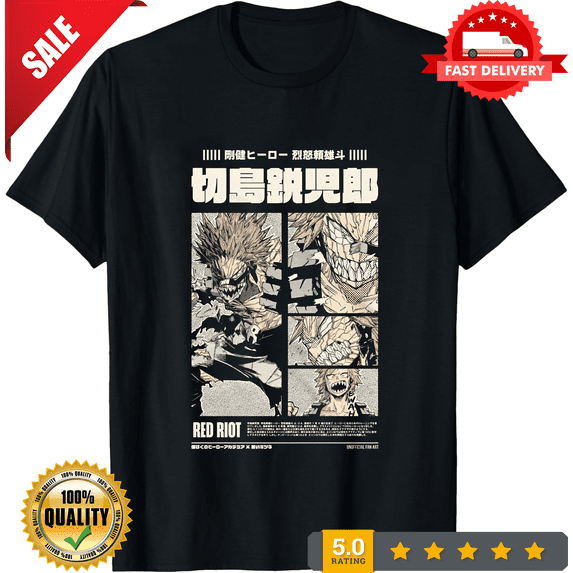 Eijiro Kirishima T-shirt Red Riot My Hero Academia Anime Gift Shirt All Size, CROWD FAVORIT-TH69740