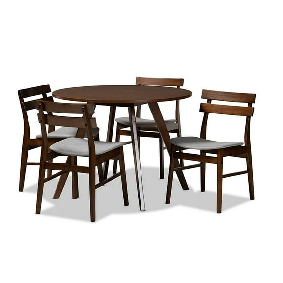 Eiko Mid-Century Modern Transitional Light Grey Fabric Upholstered and Wood 5-Piece Dining Set