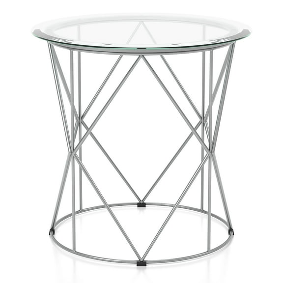 Eila Glass Top Round End Table, Chrome