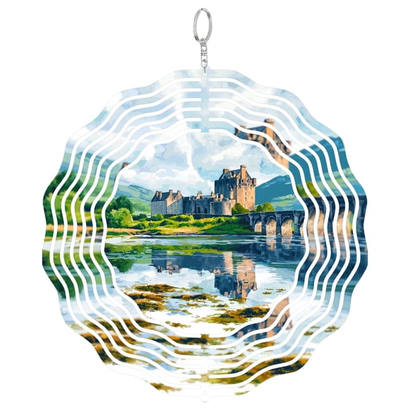 Eilean Donan Castle Scotland 3D Wind Spinner Stainless Steel Hanging Decor Highlands History Gift