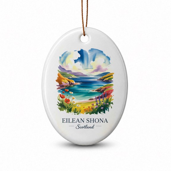 Eilean Shona Holiday Souvenir Oval Ornament, Scotland Travel Christmas Keepsake