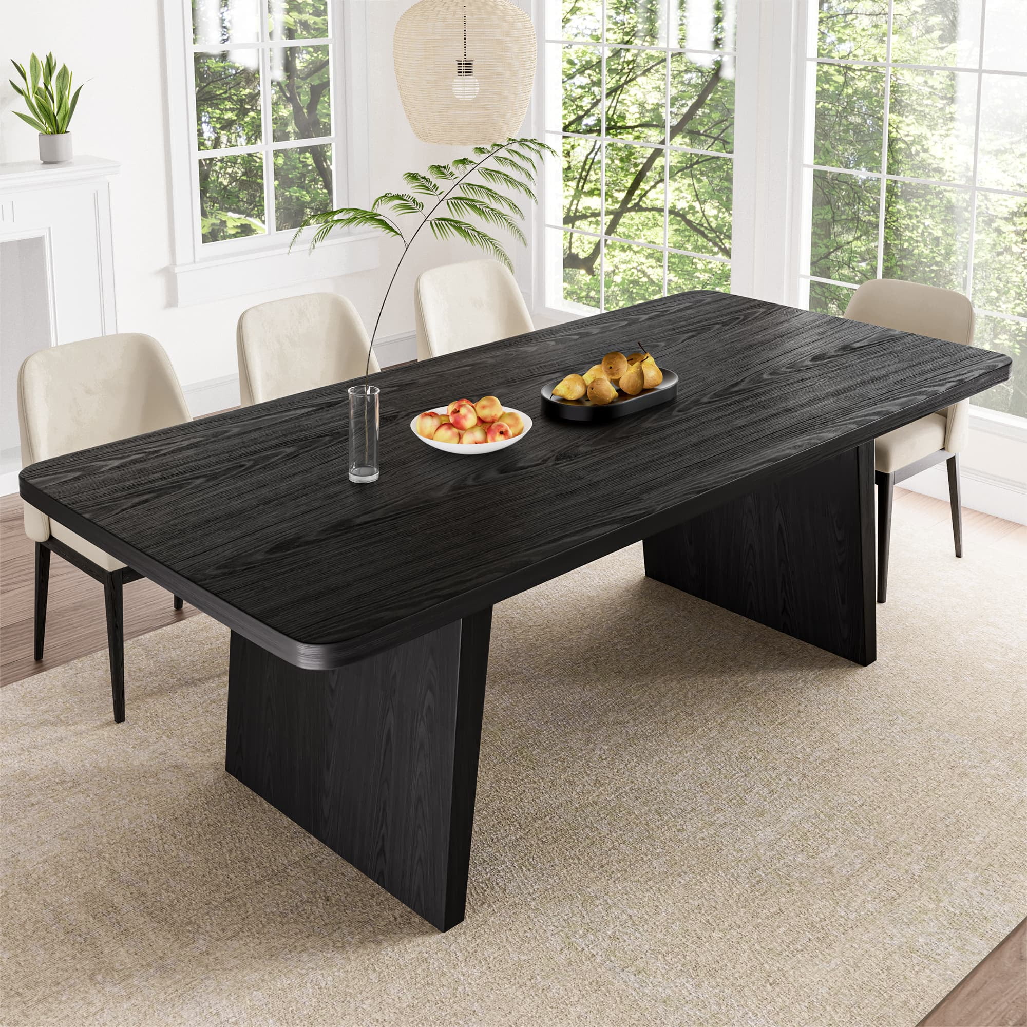 Eileen 79"x36"x29" Dining Table Rectangle Kitchen Table, Black ...
