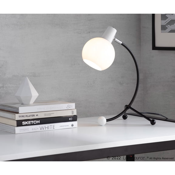 Eileen Contemporary Task Lamp in Black Metal and White Plastic Shade by LumiSource