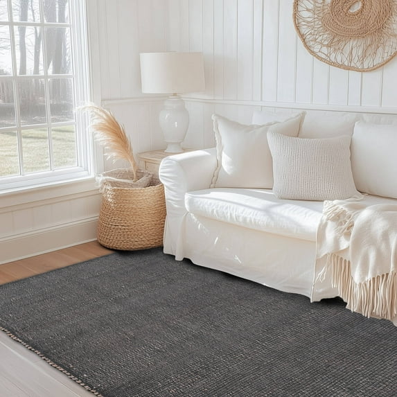 Eileen Farmhouse Charcoal Gray Area Rug 5' x 7' Rectangle