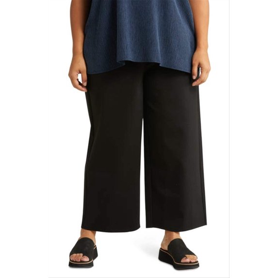 Eileen Fisher High Waist Wide Leg Crop Pants In Black Size 2X