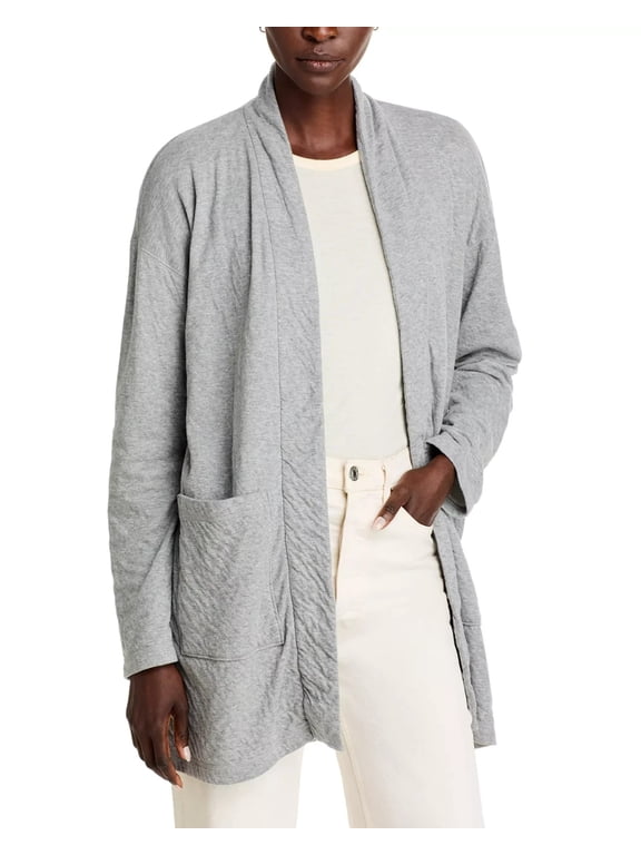 Open Cardigan Women's S Gray Heather Patch Pockets Long Sleeve