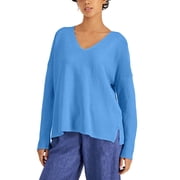 Eileen Fisher Organic Linen Cotton V Neck Top Coast M