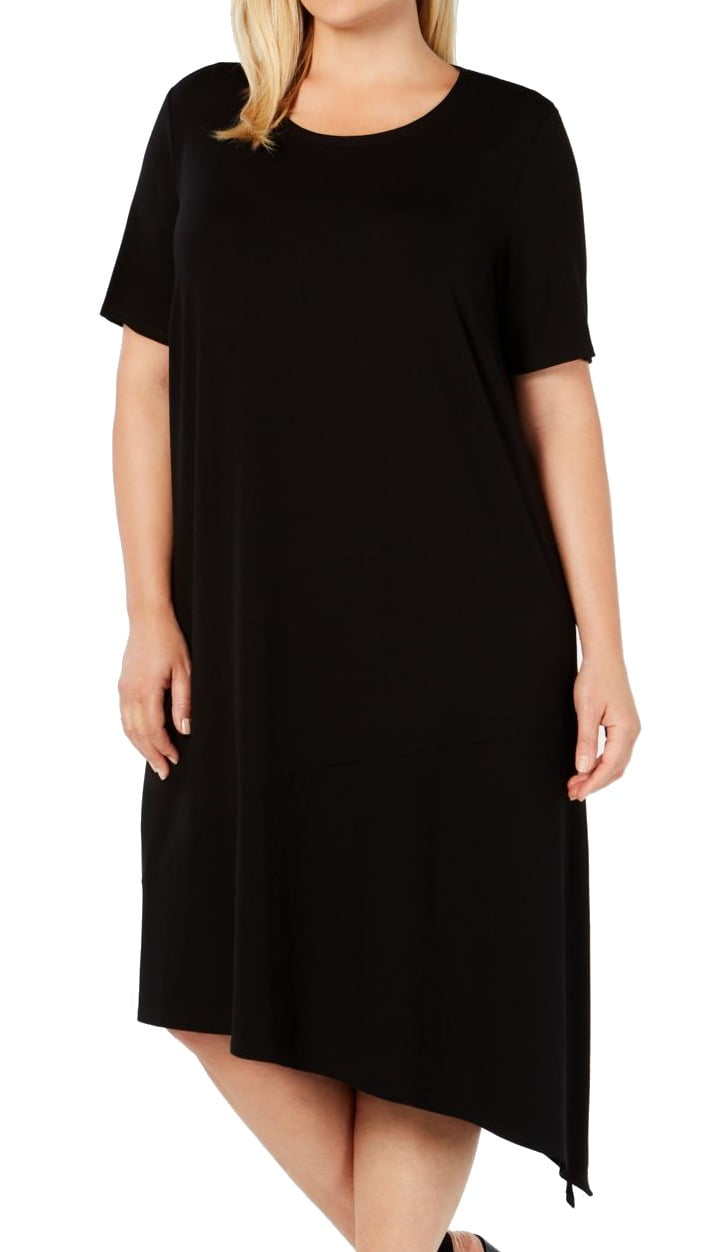 Eileen Fisher Dress Black Size 1X Plus Shift Asymmetrical-Hem