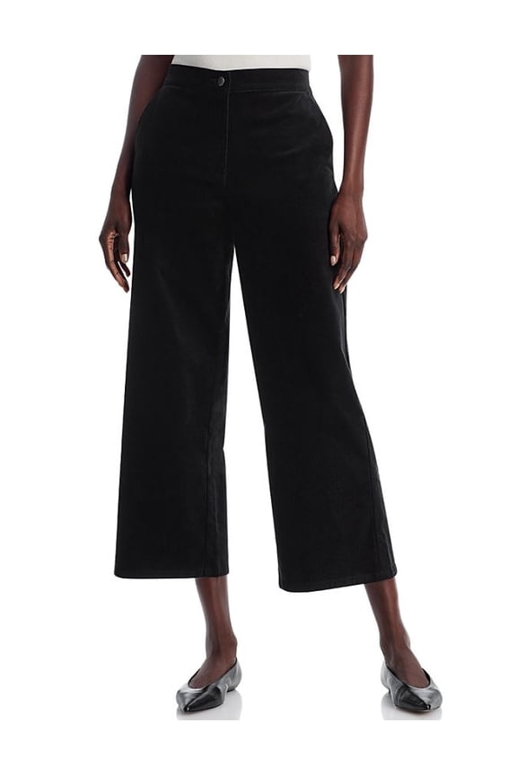 Women's Black Velveteen Wide Leg Ankle Pants, XL