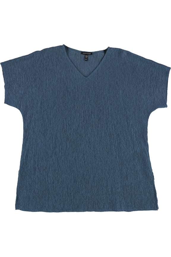 Womens Textured Tunic Blouse, Blue, Small