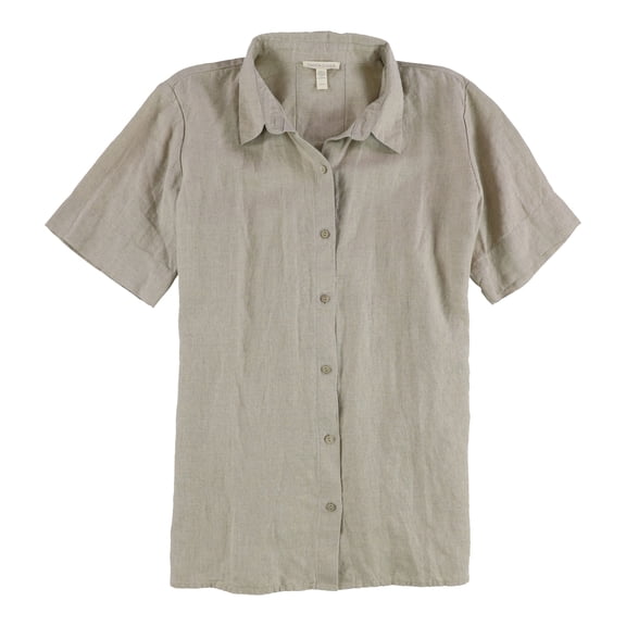 Eileen Fisher Womens Undyed Button Down Blouse, Beige, Small