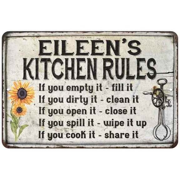 Eileen's Kitchen Rules Chic Sign Vintage Decor 8 x 12 High Gloss Metal 208120032208