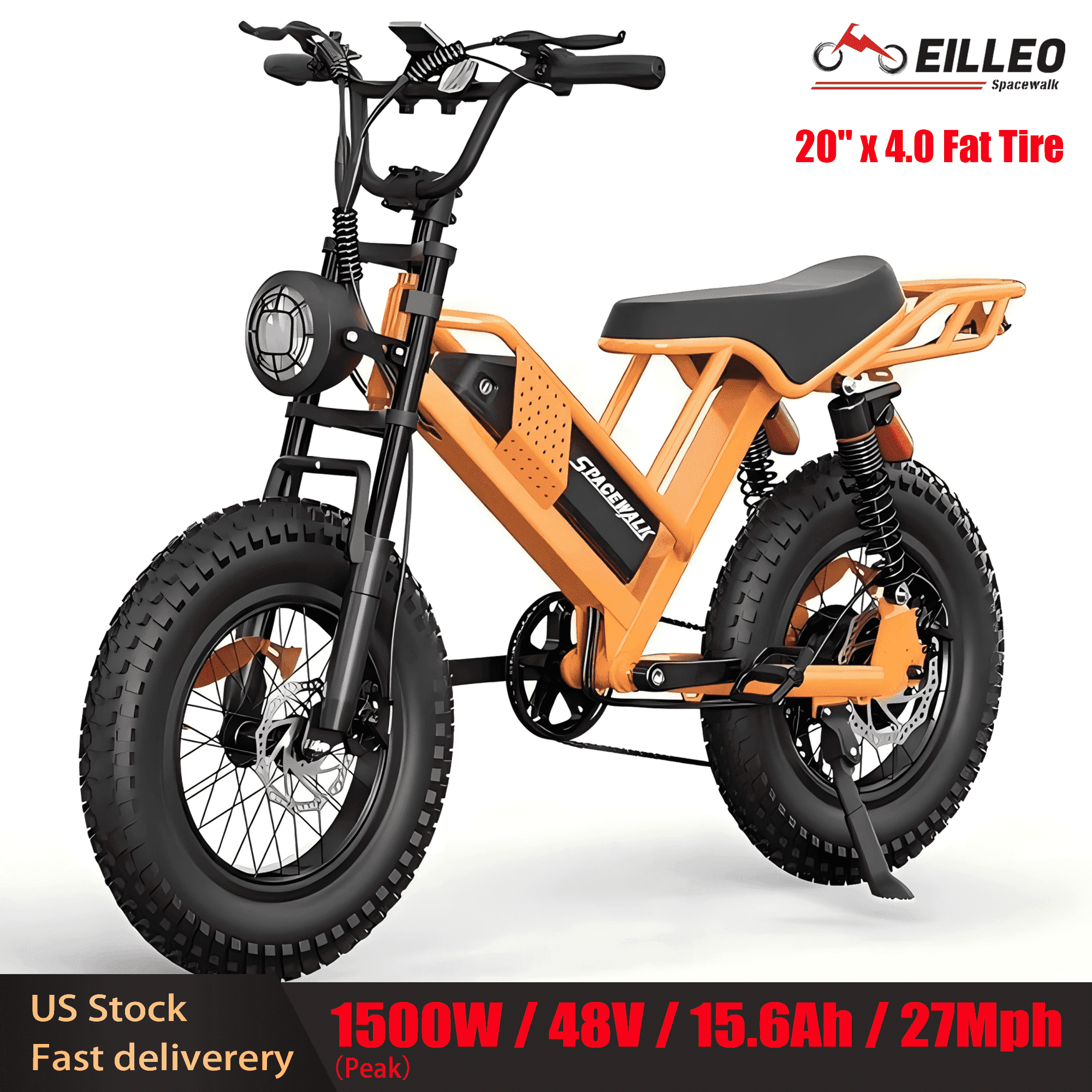 Eilleo Spacewalk M7 Off Road Electric Bike M7 for Teens/Adults, 20"fat tire Ebike,1500W Peak Motor, 24.9mph,48V 15Ah Removable Battery, Dual Suspension UL2849