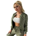 thumbnail image 1 of Eilly Bazar Classic Bomber Jacket for Women Quilted Female Zip Up Short Jacket Army Green XS, 1 of 4