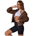 thumbnail image 1 of Eilly Bazar Classic Bomber Jacket for Women Quilted Female Zip Up Short Jacket Brown L, 1 of 4