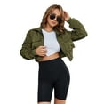 thumbnail image 1 of Eilly Bazar Crop Jacket for Women Long Sleeve Flap Pocket Ruched Sleeve Female Jacket Army Green S, 1 of 5