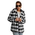 thumbnail image 1 of Eilly Bazar Diamond Check Faux Fur Coat for Women Long Sleeve Female Regular Length Full Lined Fuzzy Coat Black and White L, 1 of 5