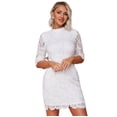 thumbnail image 1 of Eilly Bazar Guipure Lace Dress for Women Slim Fit Half Sleeve Stand Collar Fitted Lace Dress, 1 of 4