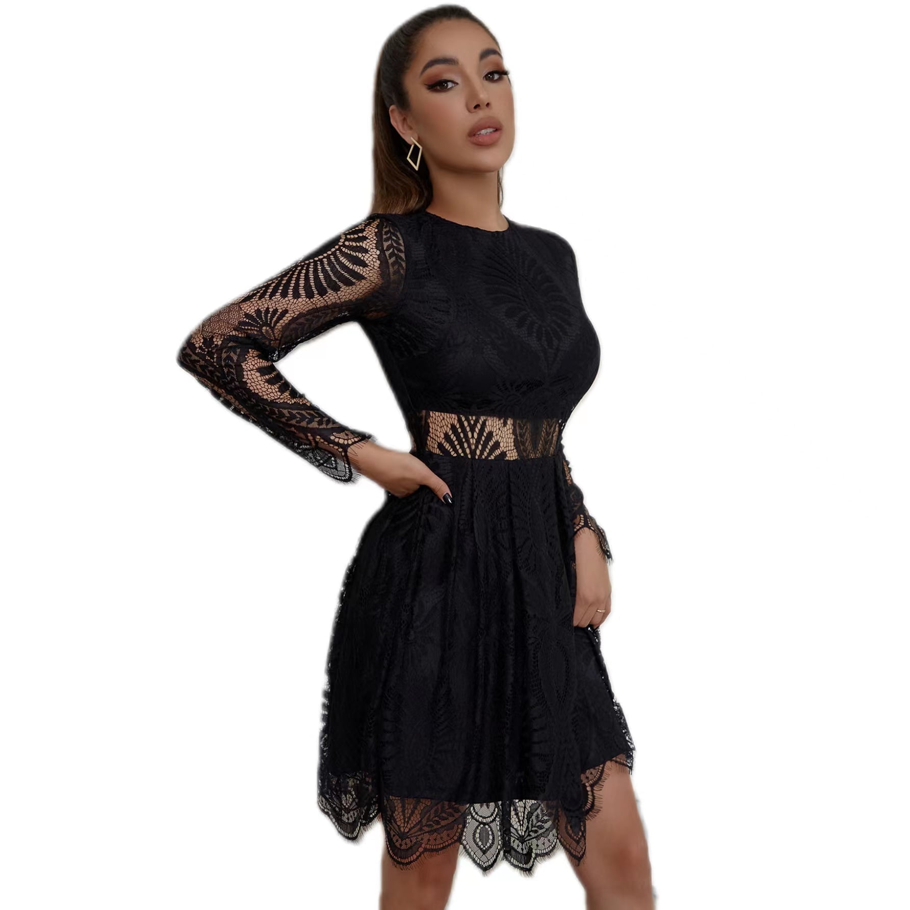 Eilly Bazar Lace Dresses Long Sleeve For Women Knee-Length Sizes From XS To  XL - Walmart.com