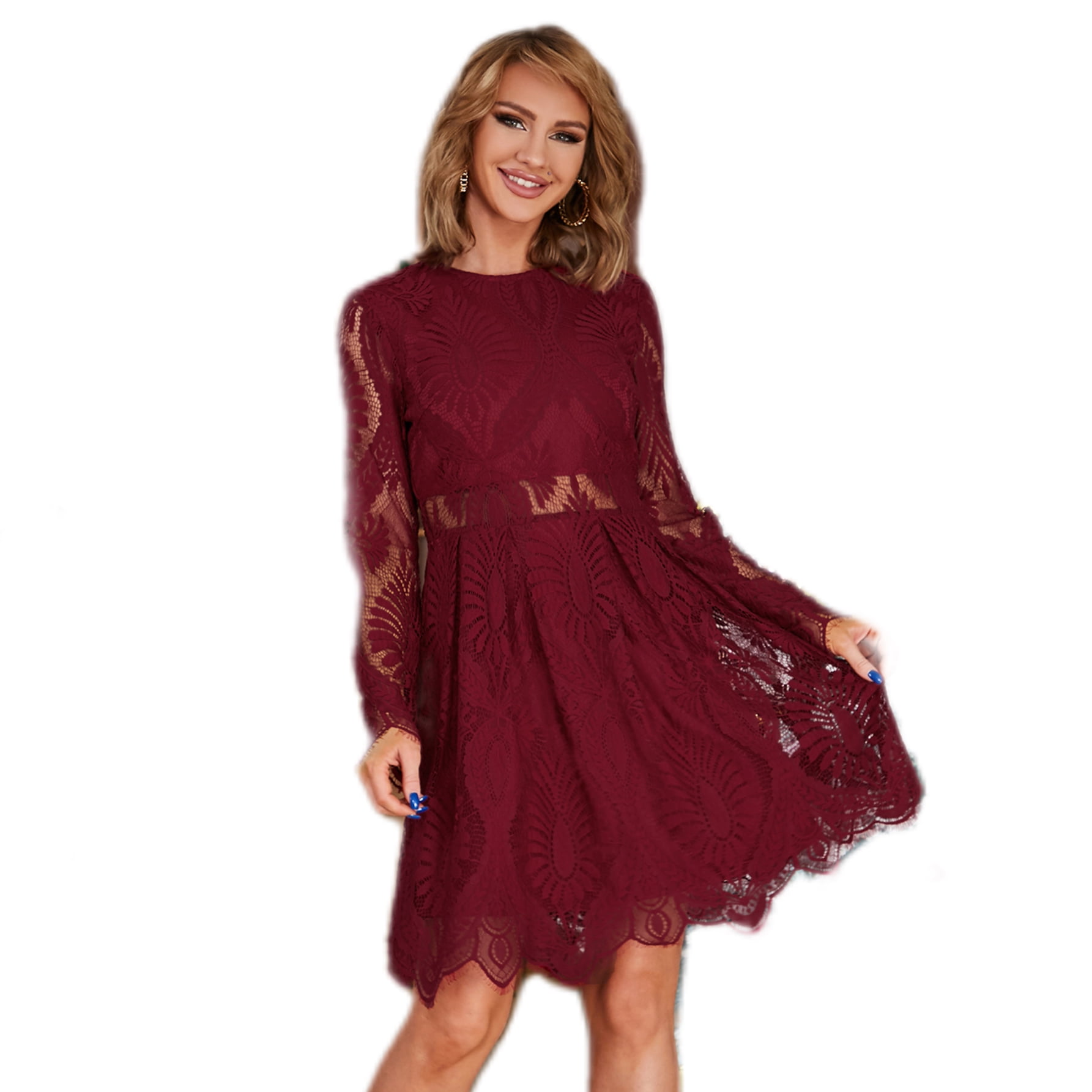 Eilly Bazar Lace Dresses Long Sleeve For Women Knee-Length Sizes From ...