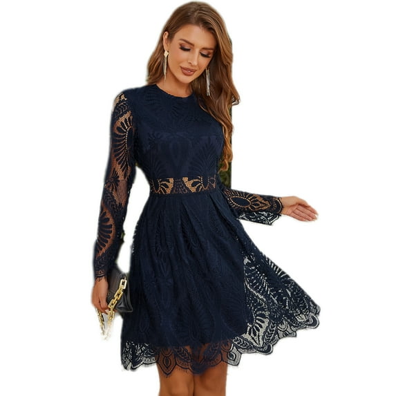 Eilly Bazar Lace Dresses Long Sleeve For Women Knee-Length Sizes From XS To XL