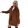 thumbnail image 1 of Eilly Bazar Teddy Coat for Women Double Breasted Faux Sherpa Female Coat Coffee Brown L, 1 of 4