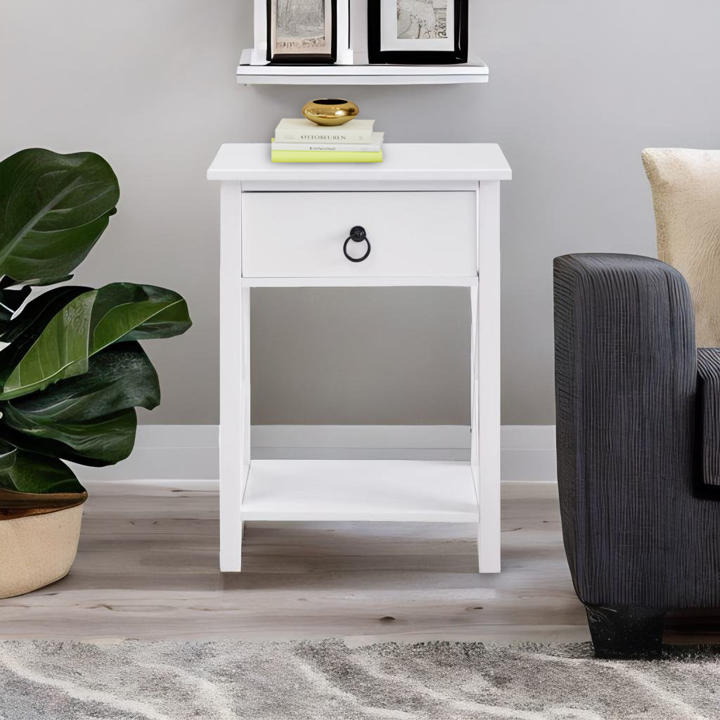 Eily Night Stand Bedside Table with Drawer Wooden Side Tables Bedroom Night Stands for Bedrooms Small Nightstand End Table with Drawer and Shelf Ideal for Small Spaces 1.8 ft Night Stand White - image 1 of 10