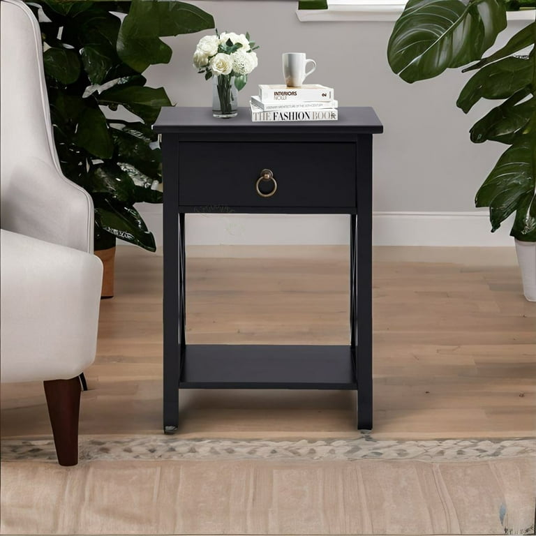 Eily Night Stand Bedside Table with Drawer Wooden Side Tables Bedroom Night  Stands for Bedrooms Small Nightstand End Table Black 