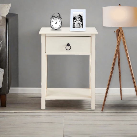 Naomi Home Eily Night Stand Bedside Table with Drawer Wooden Side Tables Bedroom Night Stands for Bedrooms Small Nightstand End Table Cream