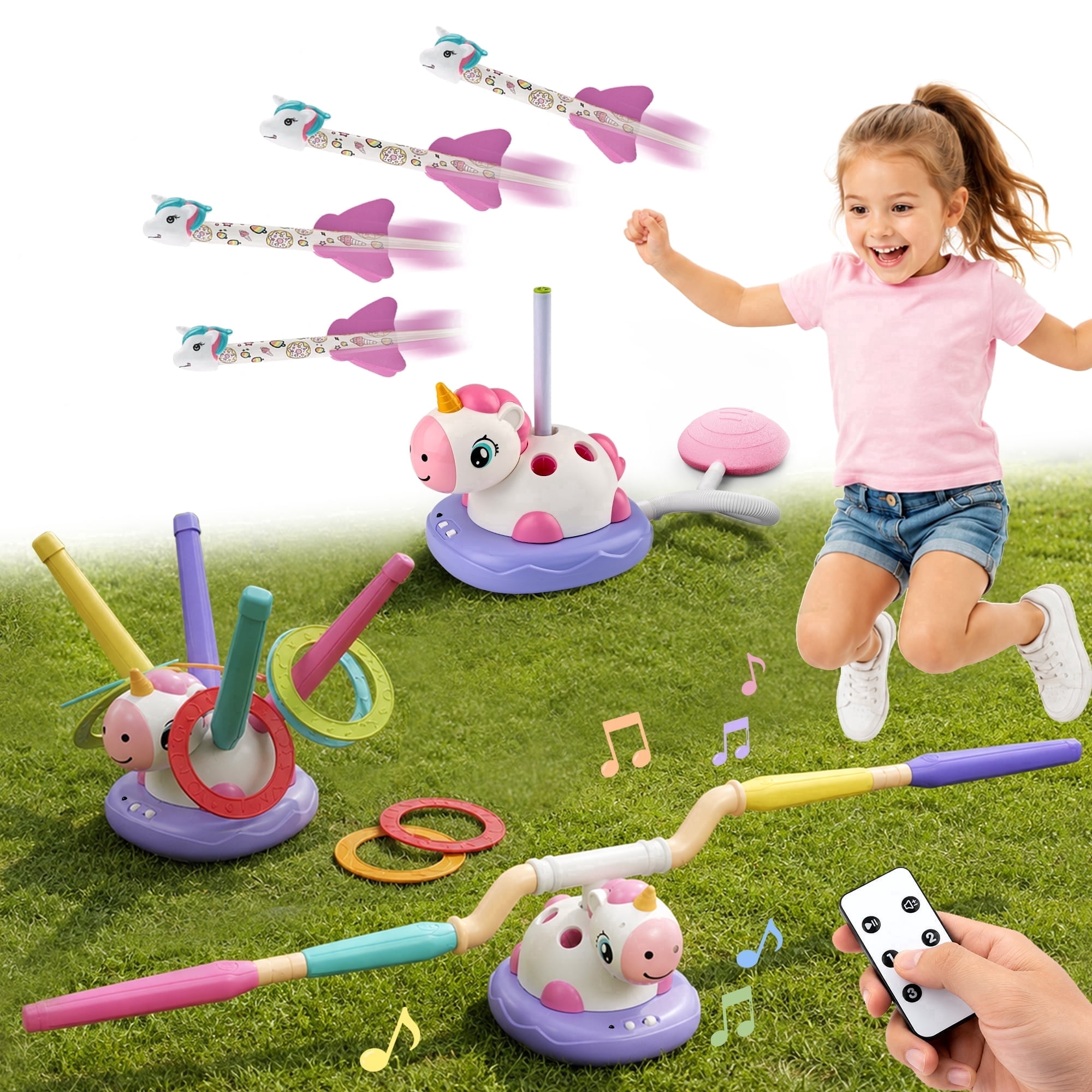 Jump Rinfs Einailvk 3-in-1 Outdoor Toy for Kids Age 3-12, Rocket Launcher Toss ...
