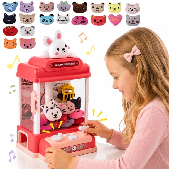 Einailvk Claw Machine for Kids 3+, 20 Plush Toys, Mini Candy Vending Prize Machine Dispenser with Sound Effects, Music, Girls Gift, Rabbit