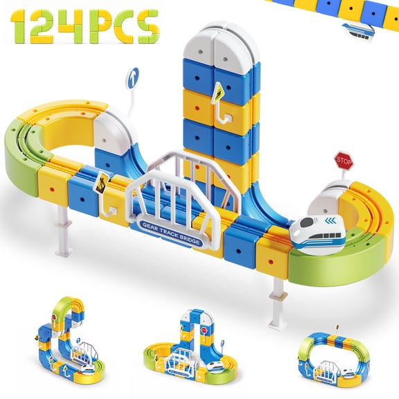 Einailvk Electric Train Set for Kids Ages 3-8, 3D Building Track Kit with Train & Traffic Signs, DIY Train Track, STEM Learning Toy Gift for Boys Girls