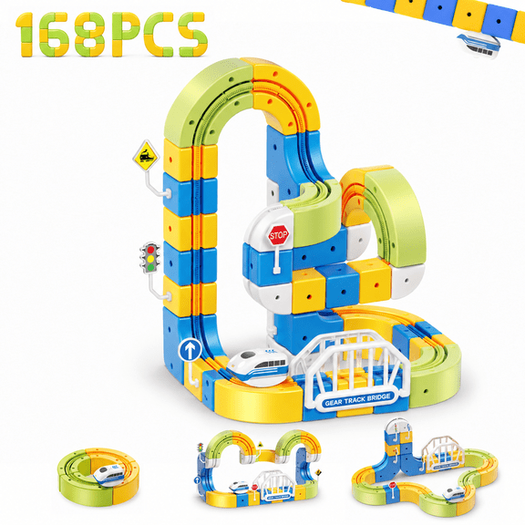 Einailvk Electric Train Set for Kids Ages 3-8, 3D Building Track Kit with Train & Traffic Signs, DIY Train Track, STEM Learning Toy Gift for Boys Girls