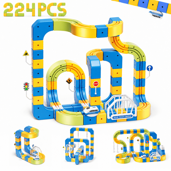 Einailvk Electric Train Set for Kids Ages 3-8, 3D Building Track Kit with Train & Traffic Signs, DIY Train Track, STEM Learning Toy Gift for Boys Girls