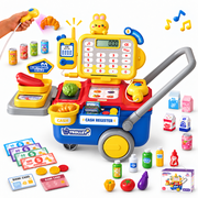 Einailvk Kids Cash Register with Scanner, Calculator, Storage Box, 65Pcs Pretend & Play Store Playset Gift for Ages 3+Red & Yellow