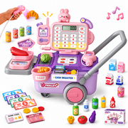 Einailvk Kids Cash Register with Scanner, Calculator, Storage Box, 65Pcs Pretend & Play Store Playset Gift for Ages 3+Pink & Purple