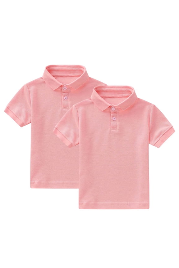 2 Pack Kids Shirts Short Sleeve Solid Color Casual Lapel Tops - Summer School Uniform Tee for Boys and Girls Ages 1-13
