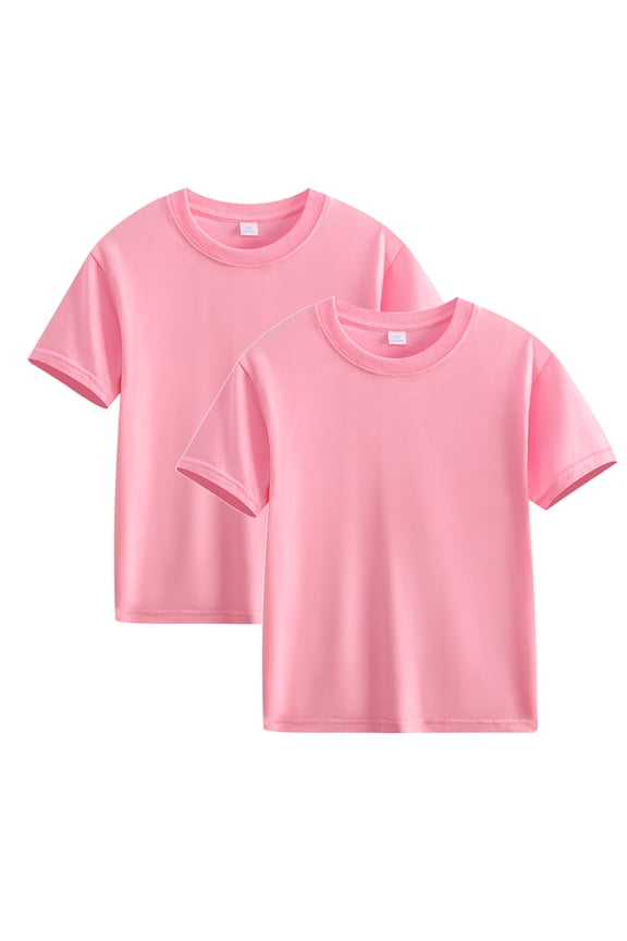 2 Pack Kids Short Sleeve T-Shirts, Soft Cotton Solid Color Basic Tees for Boys and Girls, Tagless Relaxed Fit Summer Tops for School, Outdoor, Play