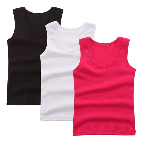 Einccm 3 Pack Children Cotton Round Neck Camisoles Soft Breathable Slim Fit Short Sleeve Tank Top Base Shirt for Kids Ages 2-14 Years Summer Daily Wear Casual Layering Tops
