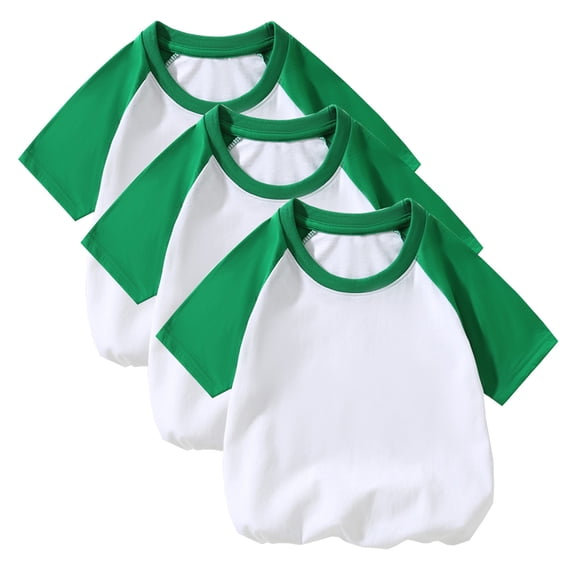 Einccm 3 Pack Girls Short Sleeve T-Shirts - Colorblock Cotton Crewneck Tops, Soft Breathable Solid Summer Tees for Boys & Girls, Ages 2-12, Casual School Play, Outdoor Activities