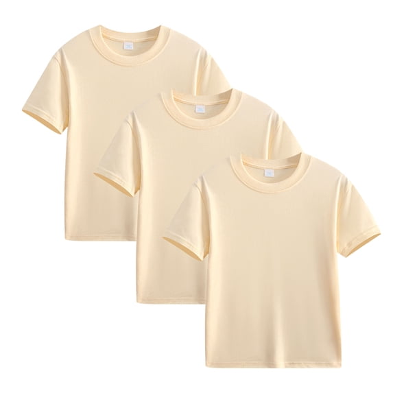 Einccm 3 Pack Girls T-Shirts, Soft Cotton Solid Color Basic Tees with Tagless Comfort Design for Sensitive Skin, Versatile Casual School Wear for Toddlers Kids Ages 2-12 Years