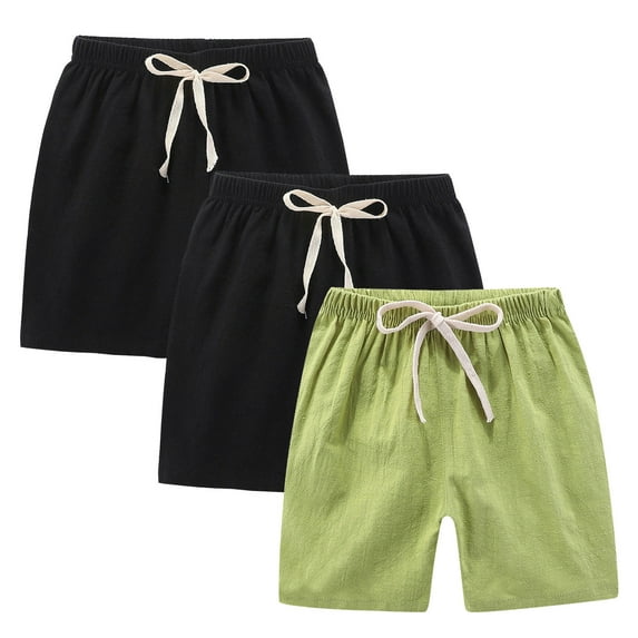 Einccm 3 Pack Kids Casual Linen Shorts, Soft Breathable Summer Pants with Elastic Waist and Playful Dstring, for Toddlers and Children Ages 2-10