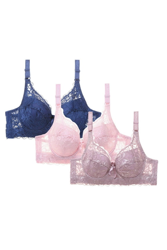 3PC Bras for Women Wireless Leopard-Print Front Buckle Bras, Comfortable Support Stretchy Bralette Set for Everyday Wear