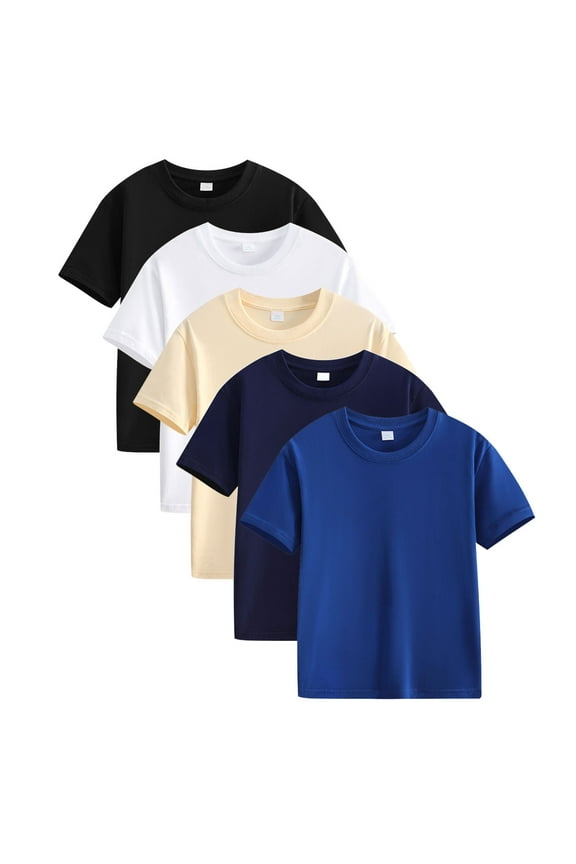 5 Pack Kids T-Shirts for Boys and Girls Ages 2-12 Years - Soft 100% Cotton Basic Crew Neck Tees with Tagless Comfort Design, for School Uniforms, Casual Wear, Sports
